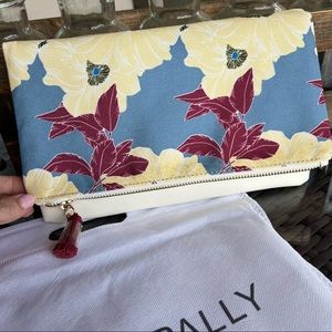 Rachel Pally Fold-over Reversible Clutch White Ivory & floral blue magenta New
